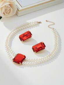 3pcs Set Minimalist Faux Pearl Five-Pointed Star Earrings & Necklace Set - Multicolor - View 5