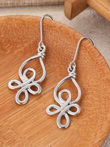 1 par de pendientes vintage con colgante de nudo, accesorio personalizado para mujer adecuado para uso diario, un regalo ideal para amigos y colegas - Plateado - Ver 4