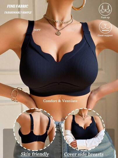 Women's Sexy Black Bra, Skin-Friendly Gather Underwear, Casual Versatile Mature Charm Elastic Lingerie, Sexy Casual Comfortable Backless Uplift Non-Sagging Bra