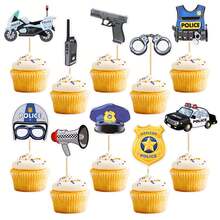 Creative Police & Military Themed Cupcake Toppers, Flashing Police Cupcake Picks, Walkie-Talkie Gun Cake Decorations, Police Badge Theme Birthday Party Cake Decor Supplies - Multicolor - View 9