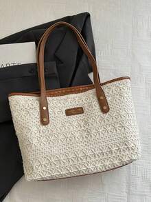 Dedoo Túi đeo vai dệt phong cách Âu Mỹ dành cho nữ dung tích lớn, túi đeo chéo mùa hè, túi tote thời trang nhiều màu sắc cho bãi biển, mua sắm, dã ngoại thường ngày - màu nâu - Xem 3