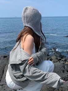 Korean Style Casual Polka Dot Sweatshirt Jacket Tops, Autumn/Winter - Grey - View 4
