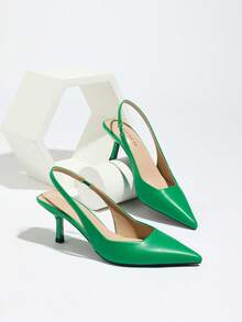 Women's High Heel Pumps, Pointed Toe High Heels, Fashion Stiletto Heels, Backstrap Low Vamp Sandals - Green - View 8