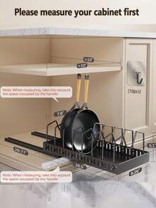 [US-Based Shipping]1pc Black Under-Cabinet Pull-Out Pot & Pan Storage Rack With Sliding Lid Holder And Pot Rack, Kitchen Lid Storage Rack, Adjustable Cookware Holder, Pot Rack Countertop Cabinet Dishware Tray, Pull-Out Storage Rack, Tiered Shelf, Multi-Level Countertop Pot Lid Holder, Under-Cabinet Pot And Pan Storage Rack, Sliding Pot Lid Holder And Cookware Rack, Pull-Out Pot And Pan Storage Rack, Kitchen Pull-Out Dish Drainer, Storage Rack, Plate Holder, Carbon Steel Shelf, Countertop Dish Rack, Large Capacity For Pots, Lids, Baking Tools, Tableware, And Cookware. Slides Into Cabinet For Storing Pots, Lids, Baking Tools, And Tableware. 8 Adjustable Shelves. - Nhiều màu - Xem 3
