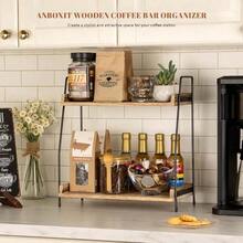2 Ripiani Tavolino da Caffè da Scrivania in Legno, Adatto per Accessori da Bar per il Caffè, Conservazione di Condimenti, per Cucina, Casa, Ufficio - Marrone - Multicolore - Visualizzare 2