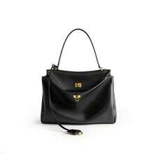 Autumn/Winter Textured Tote Bag, Women's High-End Large Capacity Shoulder Bag, Versatile For Commuting And Office Use - Black With Gold Buckle - View 2