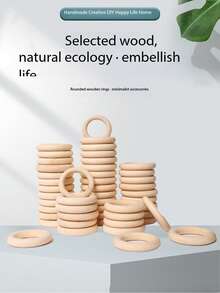 5pcs-50pcs 20-80mm Unfinished Wooden Rings Multiple Sizes Solid Color Natural Wood Circle Rings For Macrame Craft Jewelry Decorative Wooden Hoops - Wood Color - View 5