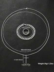 This Fashionable Men's Quartz Watch Set Includes 1 Necklace, 1 Bracelet, And 1 Ring, Featuring A Calendar Function, A Zinc Alloy Case, A Round Dial, And Electronic Hands. It Is A Perfect Choice For Daily Wear, And Also An Ideal Gift For Birthdays, Parties, And Holiday Gatherings - To Treat Yourself Or Give To Friends. (Gift Box Not Included) - Silver - View 8
