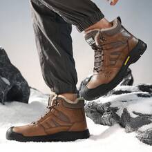 Lanoudun 冬季安全鞋，符合欧洲标准的钢头鞋，时尚拼接设计面料，柔软橡胶外底，舒适保暖，时尚可靠，专业安全鞋 - 棕色 - 查看 10