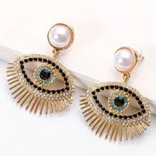 1 Pair European & American Fashion Pearl & Rhinestone Devil's Eye Earrings, Versatile & Minimalist Design, Suitable For Women's Casual, Party, Beach Travel, Gift - Evil Eye Earrings - View 1