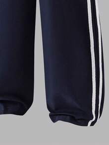 Tween Girls' Numeric Print Asymmetric Shoulder Short Sleeve Top And Pants Set - Royal Blue - View 6