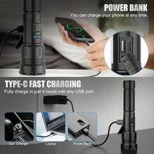 2pcs Rechargeable Flashlight With Long Beam And Belt Clip Small Flashlight With 5 Modes Zoomable Adjustable Brightness High Lumens Powerful Handheld Flashlight For Outdoor Emergency Camping - T035 2pcs - View 5
