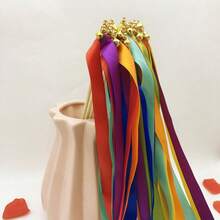 50/20pcs Colorful Stain Ribbon Wedding Stick Mixed Color Wedding Wands With Gold Bells For Wedding Decoration - Colourful - View 8