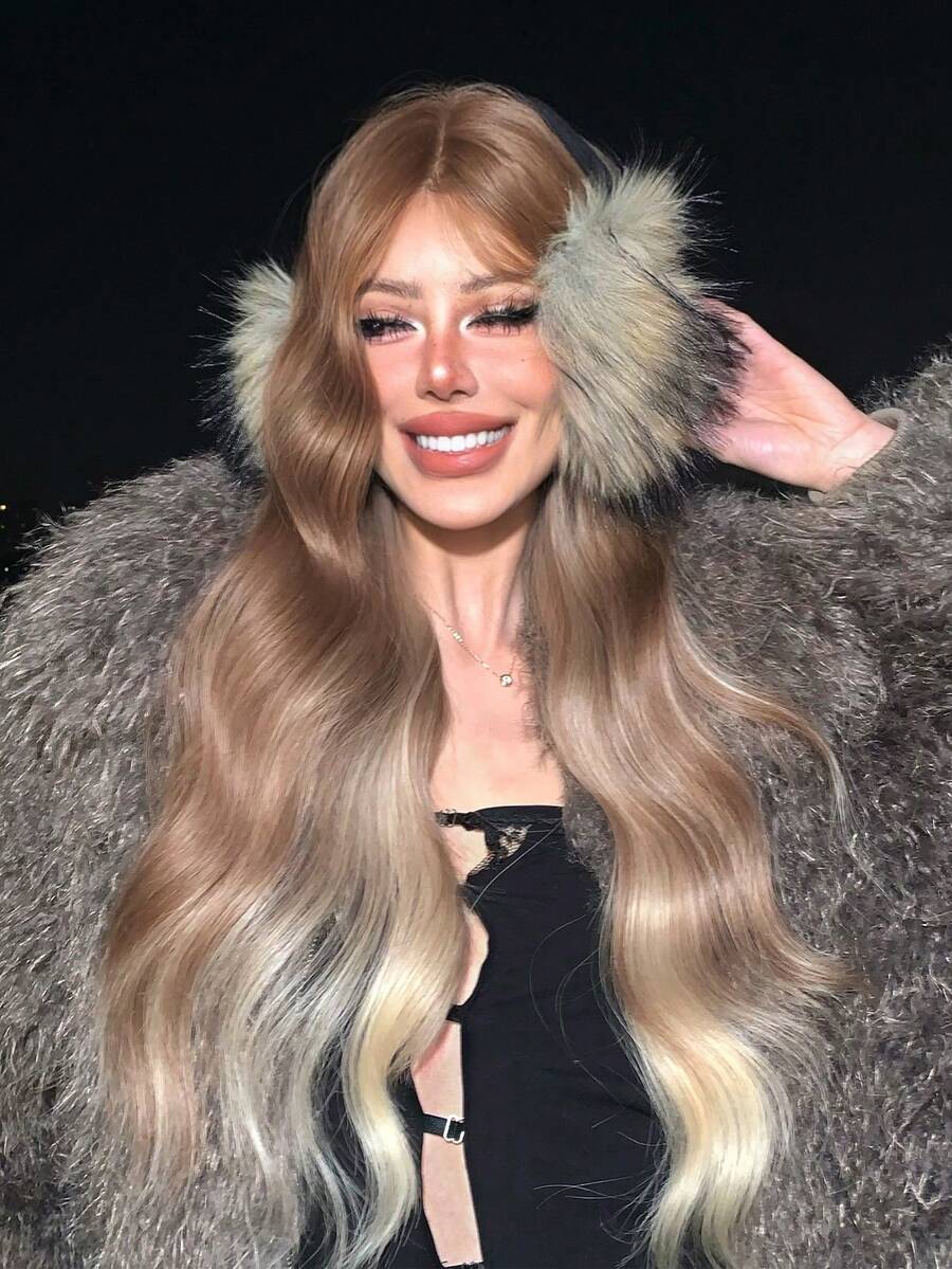 额头蕾丝 4 * 1，额头蕾丝卷发假发，多色卷发假发，30 英尺长，自然逼真，适合日常佩戴。 - 彩色 - 查看 1