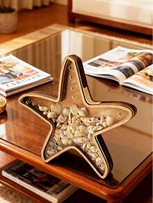 1PC Starfish Desktop Display Stand Ocean-Themed Decorative Jewelry Storage Rack Wooden Transparent Money Box Starfish Display Box Creative Wooden Desktop Display Stand Shell Coin Storage Box For Baby Girl Boy Kids - 海星 - 查看 9
