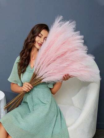 人造蒲苇草，情人节装饰，55厘米/97厘米粉色、白色、米色人造芦苇，蓬松人造波西米亚风装饰，适用于万圣节、圣诞节，粉色人造毛茸茸蒲苇草茎，可用作花瓶填充物，农舍风格，家居装饰，婚礼装饰（粉色、白色、米色），生日礼物，毕业典礼礼物，秋季装饰