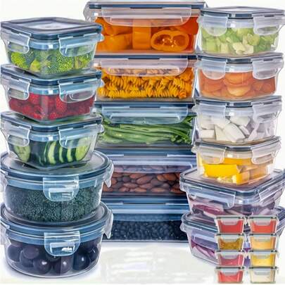 Bộ 5 hộp đựng thực phẩm bằng nhựa, làm từ chất liệu PP, có nắp đậy kín, chống rò rỉ và dễ mở, thích hợp cho dã ngoại, cắm trại, văn phòng, trường học, nhà bếp, tủ lạnh.