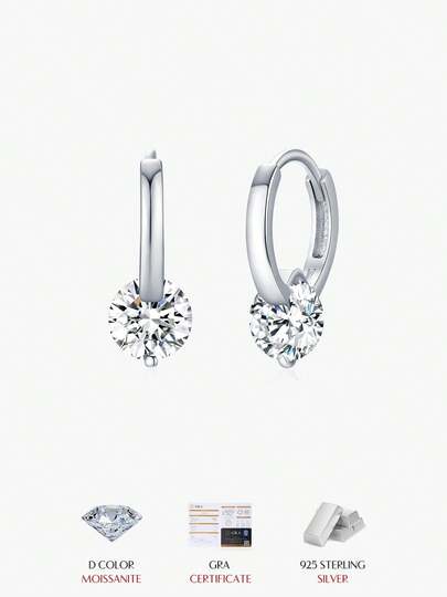  Bông tai khoen MODIAN 1.0 carat đá Moissanite màu D, bạc sterling 925 cao cấp, khóa cài sang trọng, món quà trang sức thanh lịch dành cho phụ nữ trong đám cưới.