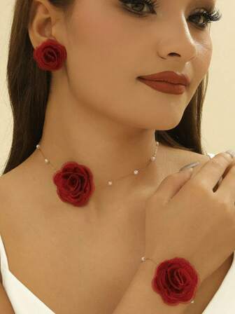 1 Set Vintage Palace Style Floral Elegant Rose Jewelry Set, Popular In Europe And America