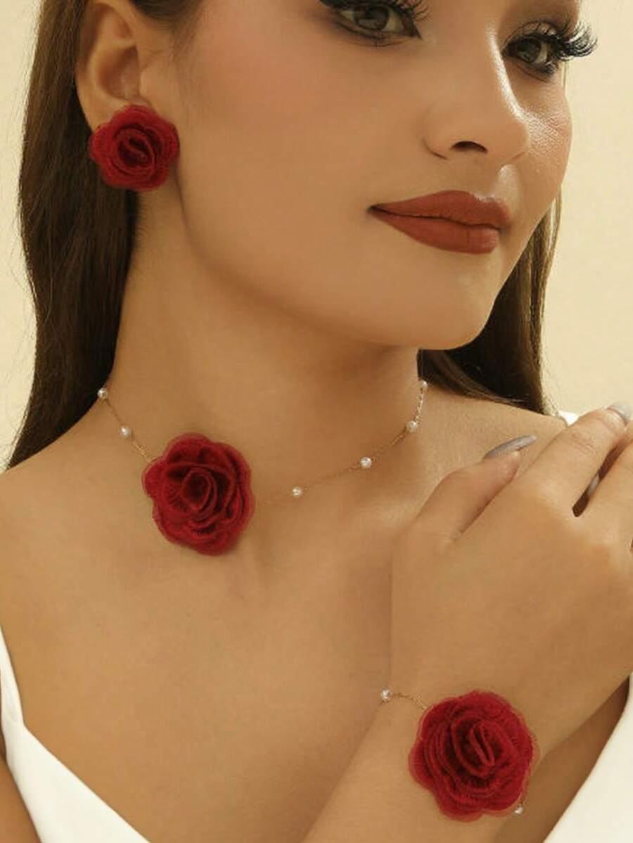 一套复古宫廷风格花卉优雅玫瑰首饰套装，在欧美地区广受欢迎 - 玫瑰花首飾套裝 - 查看 1