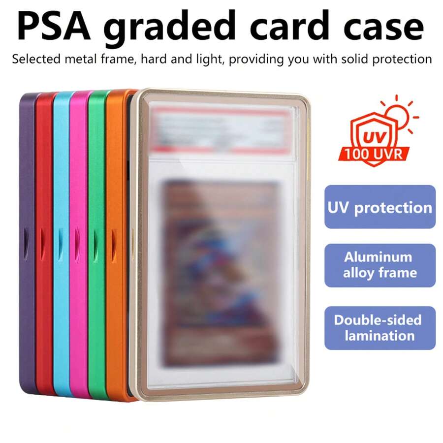 Estuche de metal resistente a los rayos UV para tarjetas calificadas - Protector magnético apilable de aluminio metálico - Plateado - Ver 1