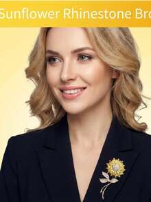 1Pc Women's Premium Alloy Brooch – Niche Design Collar Pin, Sparkly Micro-Pave Crystal, Vacuum Plated For Coats/Blazers - Multicolor - View 4