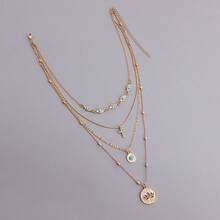 Boho Layered Hollow Lotus Flower Pendant Necklaces For Women, Stacked Gold Faux Turquoise, Glass Crystal Cross, Classic Eye Charm Choker, Adjustable Jewelry Accessories For Daily Wear Holiday, Valentine's Day Anniversary Birthday Thanksgiving Gift - 金色 - 查看 8