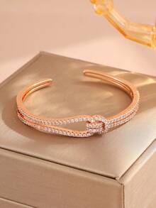 rakol 1pc Chic Elegant Cubic Zirconia Open Bangle Bracelet, Suitable For Daily Wear And Parties - Open Bracelet 2 - View 14