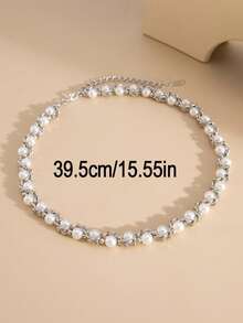 1pc European & American Style Creative Faux Pearl & Thorn Splice Beaded Chain Necklace, Suitable For Women, Gift, Silver Color, Non-Fading - Multicolor - View 4