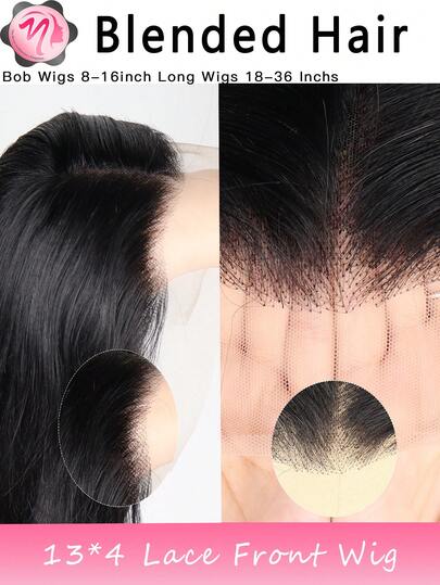 无胶透明蕾丝假发，13*4透明蕾丝前额，混合发色，黑/棕/酒红/橙色可选 - 180%密度，自然色直发 - 预先修剪发际线和婴儿绒毛 - 无需胶水即可佩戴 - 多种尺寸，完美适合女性