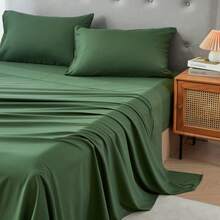 3/4 Pieces Sheet Set, Cooling Sheets For 3 Pieces Twin Sheet Set With Pillowcase, Full/Queen/King Size Bed Set With 4Pieces, Derived From Microfiber, Breathable & Soft, Deep Pocket Up To 16", Hotel Luxury Silky Bedding For Hot Sleepers - 深綠色 - 查看 3