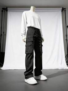 Men's Straight Leg Multi-Pocket Casual Cargo Pants, Suitable For Streetwear And All Seasons