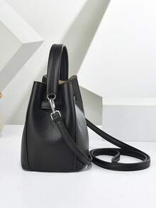 Classic Black Litchi Texture 3-In-1 Bag, Metal Buckle Decor Handbag, Durable And Versatile, Large Capacity, Multi-Way Carrying Suitable For Various Occasions, Ideal For Daily Street Style And Commuting - Black - View 7