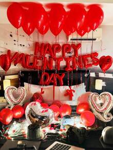 43pcs Happy Valentine's Day Decoration Balloon Set, Includes Red Valentine's Day Letter Banner, Heart-Shaped Balloons, Suitable For Valentine's Day Party, Wedding, Proposal, Bridal Shower, Anniversary Decoration - Red - View 5