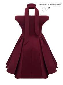 女士派对活动鸡尾酒迷你连衣裙，配有可拆卸围巾，性感细肩带 V 领褶饰荷叶边连衣裙