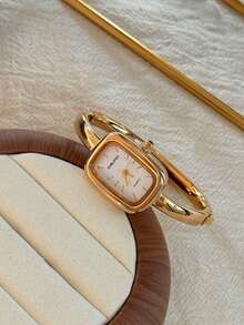 1 pulsera cuadrada dorada, adecuada para combinar con relojes de cuarzo de mujer, elegante y casual, apropiada para uso diario, también puede ser un regalo de cumpleaños/Año Nuevo o un favor de fiesta - Dorado - Ver 2