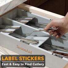 HAWTBamboo Silverware Drawer Organizer With Labels Kitchen Utensil Tray Holder Organizer For Flatware Cutlery Spoon And Knives Drawer Storage Organization Gray 6 Slots - Gray - View 5