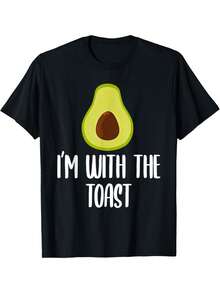Halloween T-Shirt With Fun Designs, 'I'm Eating Avocado Toast' And 'I'm With My Partner' - 黑色 - 查看 1