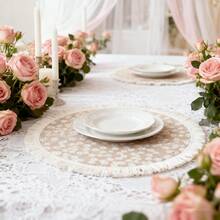 4pcs/6pcs/8pcs Natural Jute 15 Inch Jute And White Print Tassel Placemats, Rustic Round Woven Coarse Linen Tassel Table Mats, Non-Slip, Heat Resistant, Lightweight, Durable And Reusable, Multipurpose For Kitchen, Bohemian Wall Decor, Trivet, Plate Mat, Ideal For Christmas Eve, Halloween, Home Dining Room Decor, Gifts, Weddings, Parties - Multicolor - View 8