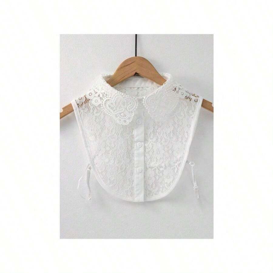 1pc White Lace Collar With Floral Pattern For Women Elegant - trắng - Xem 1