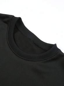 210g Pure Cotton Men's Versatile Loose Long Sleeve Top, New Fashion Holiday Print Round Neck Casual T-Shirt - Black - View 3