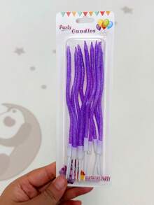 12支糖果色紫色闪光弧形生日周年纪念情人节求婚公主派对蛋糕装饰蜡烛 - 紫色 - 查看 9