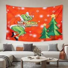 The Grinchs Merry Christmas Tapestry Flag Photo Backdrop Christmas Banner For Xmas Room Aesthetic Living Room Bedroom Party Decorations College Dorm Decor - Multicolor - View 2