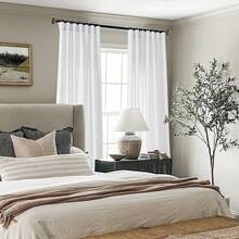 Coquette White Linen Bedroom Sheer Curtains 108 Inches Long, Back Tab Pleated Long Curtains, Elegant Modern Long White Curtains Living Room, 9 FT - Olive - View 5