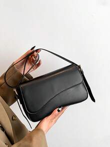 纯色PU时尚新款腋下包女士单肩包百搭时尚包 - 黑色 - 查看 4