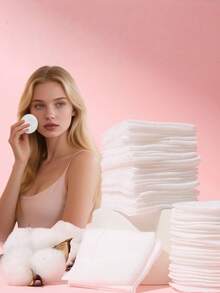 Multi-Layer High Absorbency Organic Cotton Cleansing Pads, Round Pattern Cleaning Pads, Soft & Pure Makeup Remover Pads - Pink - View 10