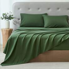 3/4 Pieces Sheet Set, Cooling Sheets For 3 Pieces Twin Sheet Set With Pillowcase, Full/Queen/King Size Bed Set With 4Pieces, Derived From Microfiber, Breathable & Soft, Deep Pocket Up To 16", Hotel Luxury Silky Bedding For Hot Sleepers - 深綠色 - 查看 7