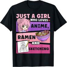 Anime Just A Girl Who Loves Anime Ramen And T-Shirt - 黑色 - 查看 2