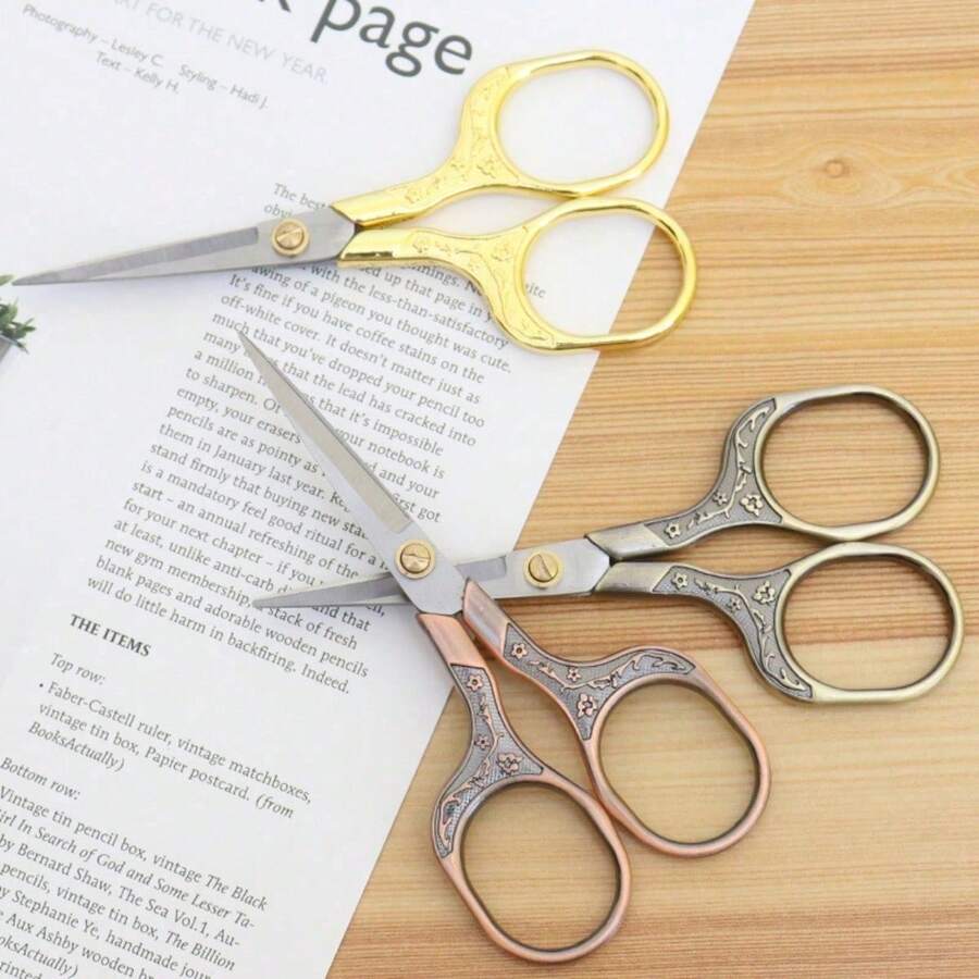 Retro Plum Blossom Scissors, Stainless Steel Household Scissors, Window Decorations, Embroidery, Paper-Cutting, Thread Cutting, Handmade Small Scissors - Gold + Silver + Rose Gold - View 1