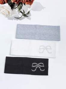 1pc Minimalist Thin Solid Color Knit Rhinestone Bow Headband, Versatile For Daily Wear, Commute, Casual, Party, Yoga, Exercise, Soft Fabric Hair Band Women Head Wrap Fashion Hair Accessories - Multicolor - View 2